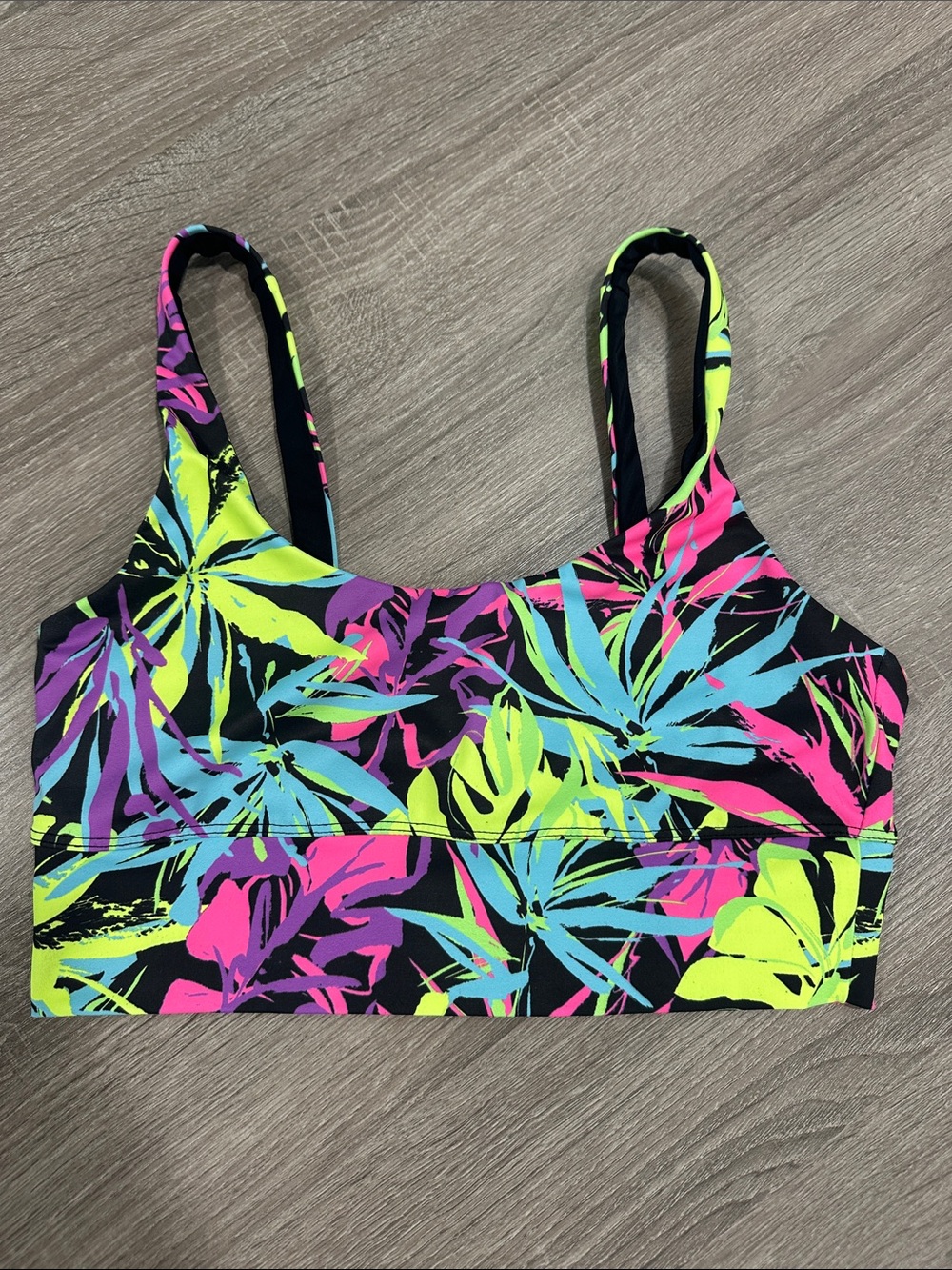 Beach Riot neon tropical sports bra